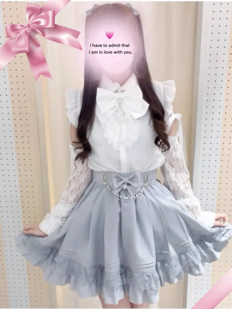 Japanese SC New Lolita Blouse Mass-produced Short-sleeved Bow Fly-sleeved Lace Sleeves Shirt Black Top Single-breasted Blusas