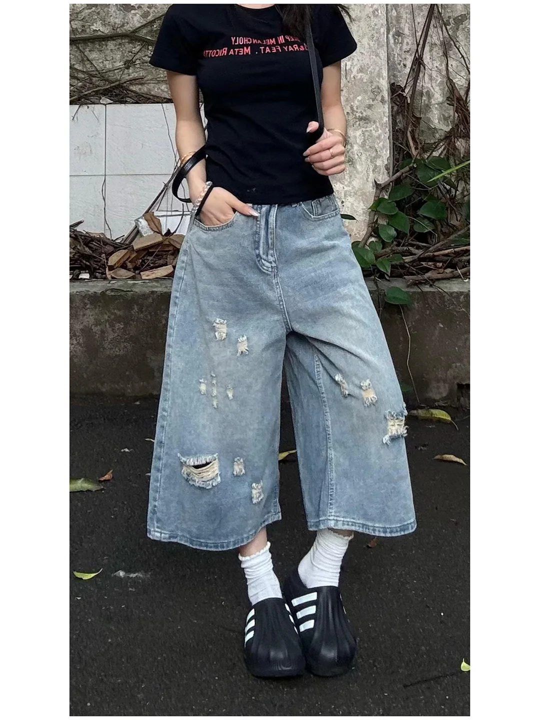 

Loose Fit American Style Denim Shorts Women's Summer New Style Thin Wide Leg Pants High Waist Zipper Pure Color Casual Shorts