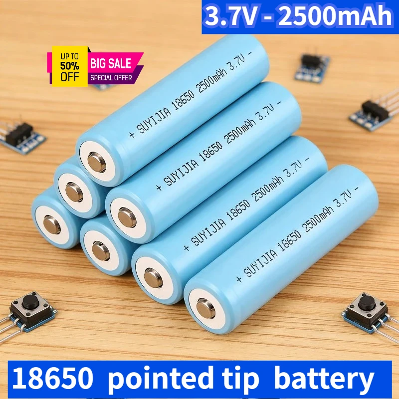 

100% Original 18650 Battery 3.7V 2500mAh 18650 Pointed Tip Rechargeable Battery Genuine with Sufficient Capacity