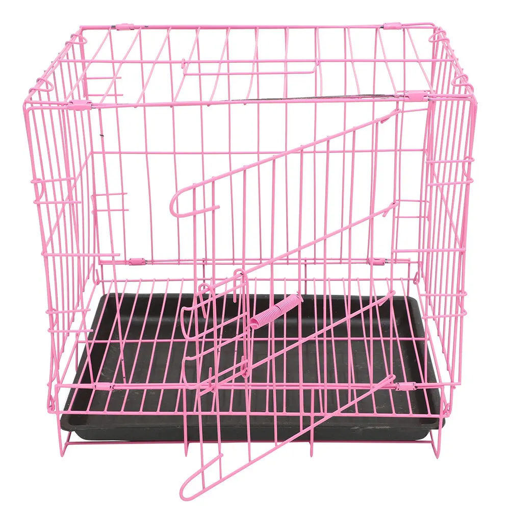 

Foldable Pink Dog Crate Metal Wire Cage Portable Pet Cage for Small Dogs Cats Rabbits Indoor Outdoor Kennel Small Dog Crate