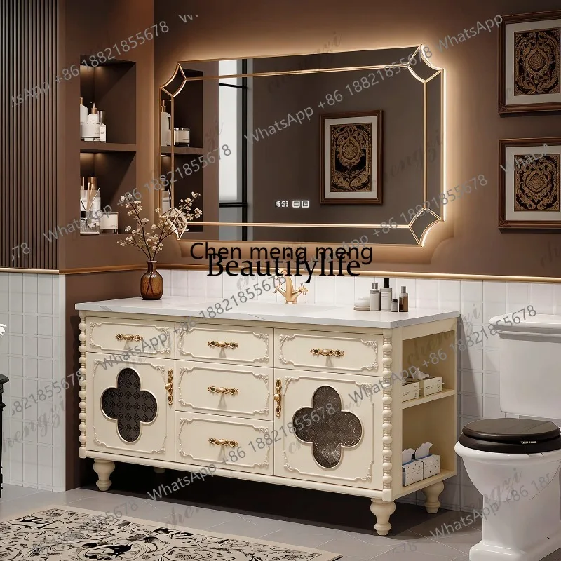 EE182 FrenchOak Bathroom Cabinet Ceramic Integrated Basin Floor-to-ceiling Toilet Wash Table Face Wash Table Basin Cabinet Combi