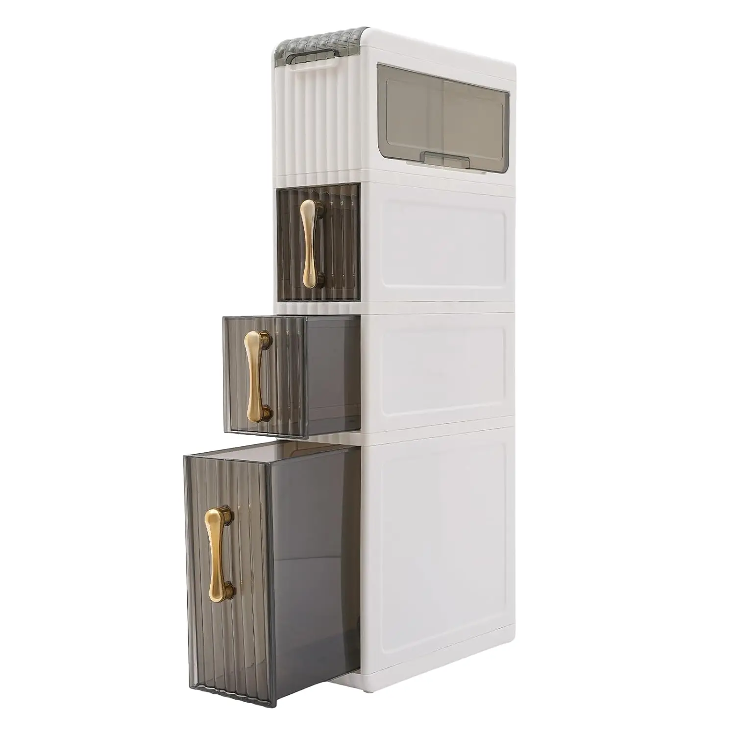 

4-Tier Narrow Floor Cabinet 3 Pull-Out Drawers & Flip Top Slim Storage Small Bathroom Kitchen White Customized
