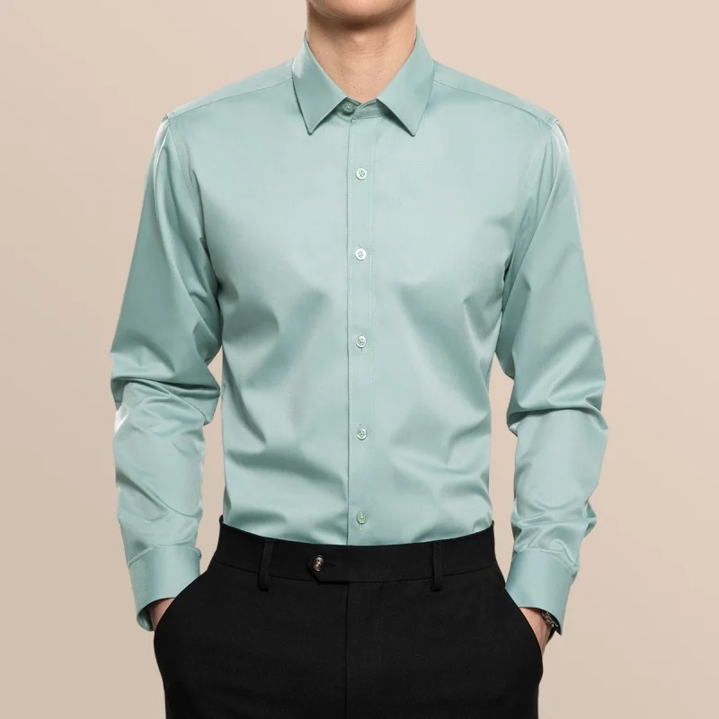 

2025 Мужская бамбуковая рубашка без морщин с длинным рукавом, однотонная белая профессиональная рабочая рубашка, летние офисные удобные облегающие рубашки