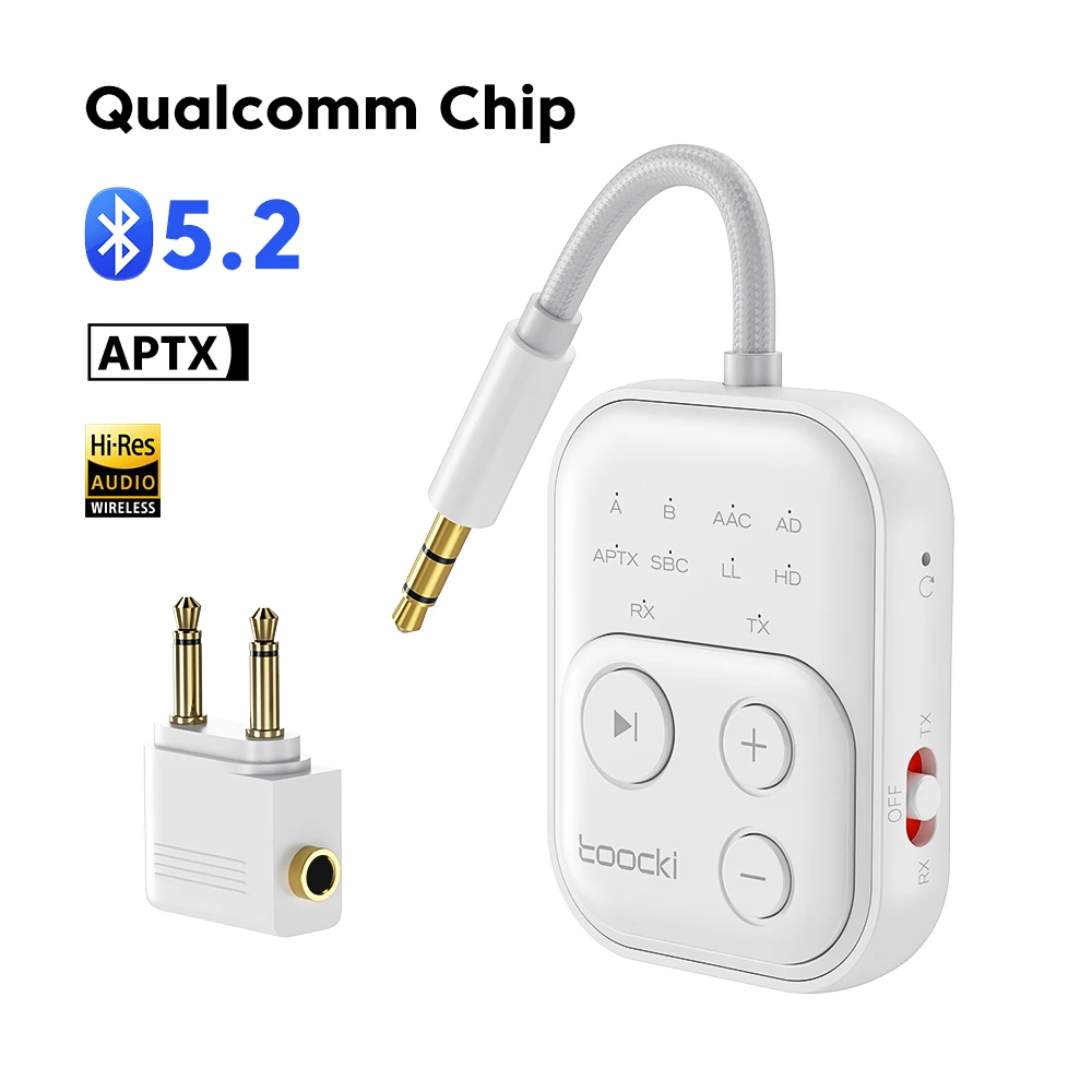 Toocki Bluetooth 5.4 Audio-ontvanger Zender RT/TX 2-in-1 adapter voor tv-oortelefoon Auto's Vluchten 3,5 mm AUX Bluetooth Dongle