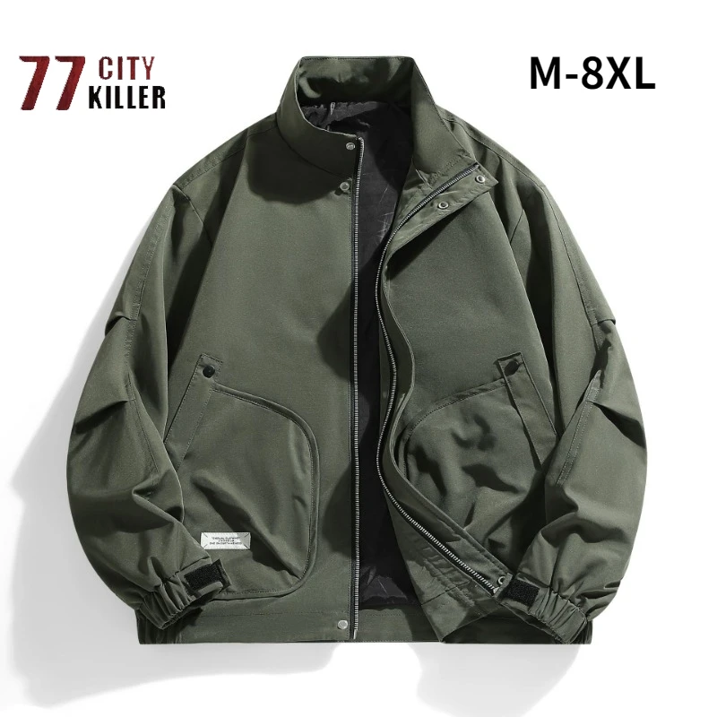 Men's Standing Collar Solid Color Cargo Jacket Casual Large Pocket Wear Resistant Coat Men's Outdoor Sports Military Combat Top