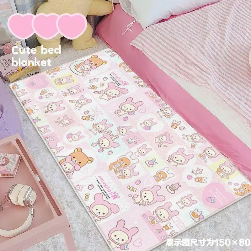 

Kawaii Rilakkuma Thick Floor Mat for Bedroom Children's Room Bedside Blanket Cartoon Cute Balcony Mat Soft Foot Mat Girl's Gifts