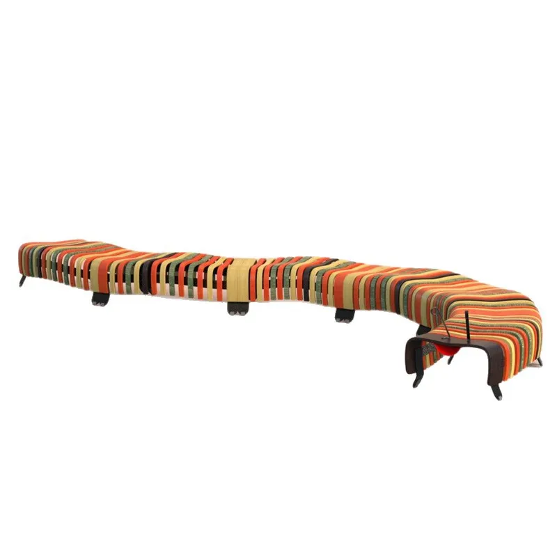 Stainless steel wooden creative leisure bench Airport subway Exhibition hall Public rest area Art bench
