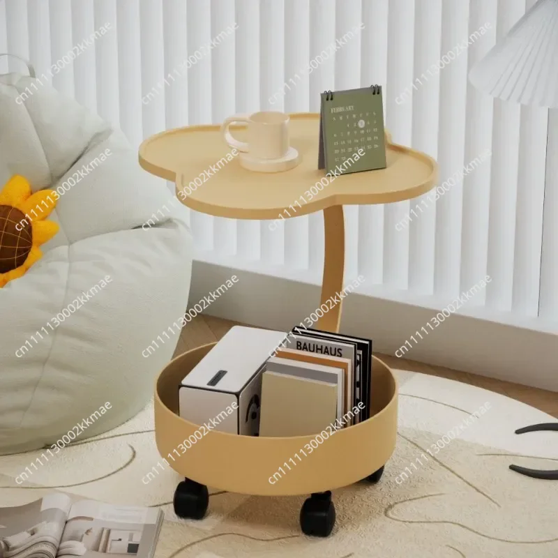 Modern Moveable Sofa Edge Table with Double Shelf Small Casual Tea Table for Living Room Balcony Creative Living Tea Table