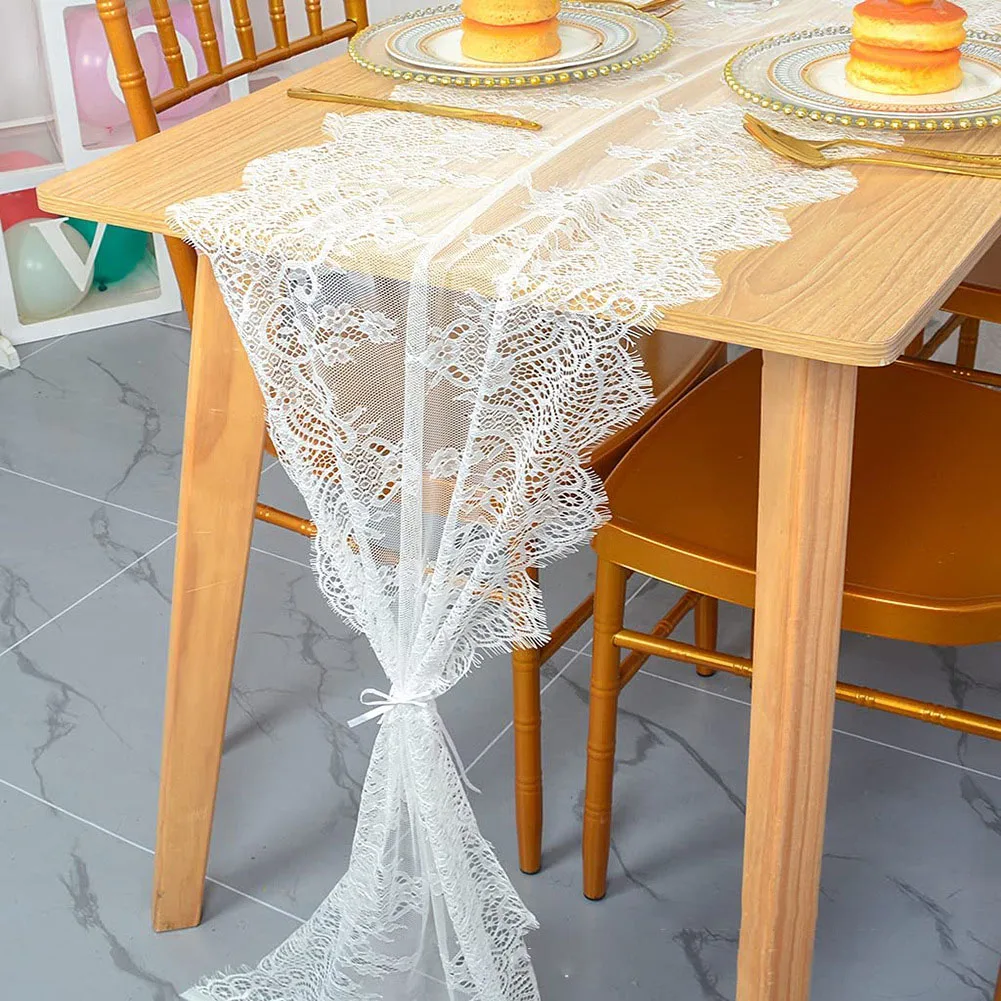 

White Lace Table Runner, Embroidered Boho Table Runner for Wedding Party,Bridal Shower Decorations, Vintage Rustic Table Runners