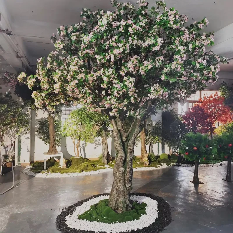 

3m Artificial Apple Flowers Tree Green Pink White Cherry Blossom Tree One Tree with Multiple Designs