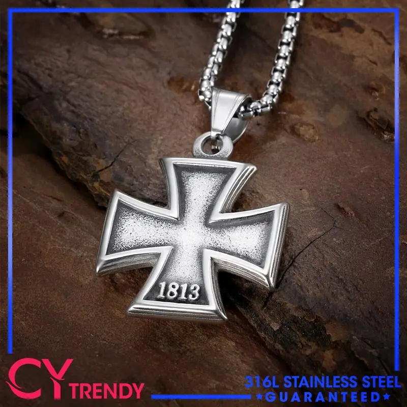 

Vintage Mens Stainless Steel 1813 1939 WW2 German Iron Cross Pendant Necklace Chains Jewelry Accessories