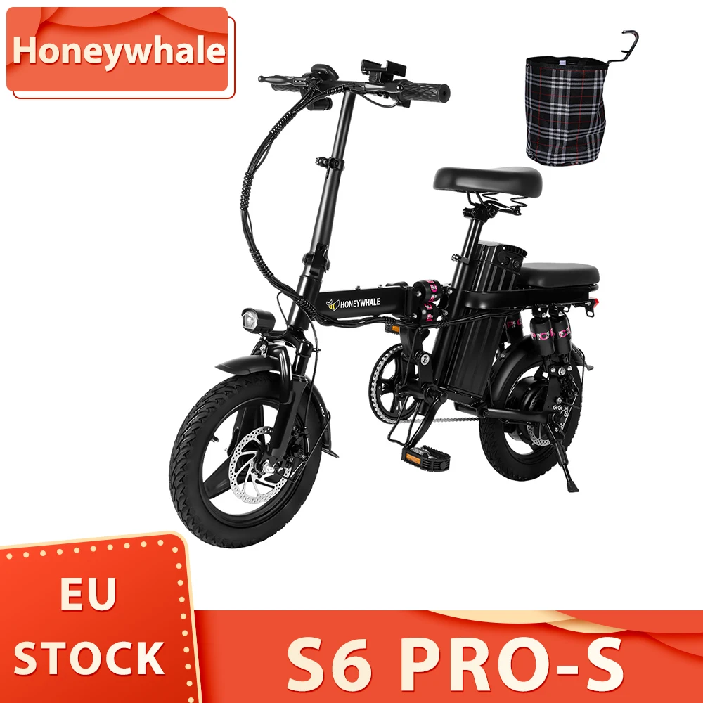 HONEYWHALE-Bicicleta Eléctrica S6 Pro S de 14 pulgadas, Motor sin escobillas de 350W, batería de 48V y 15Ah, 45-55km de alcance, seis amortiguadores