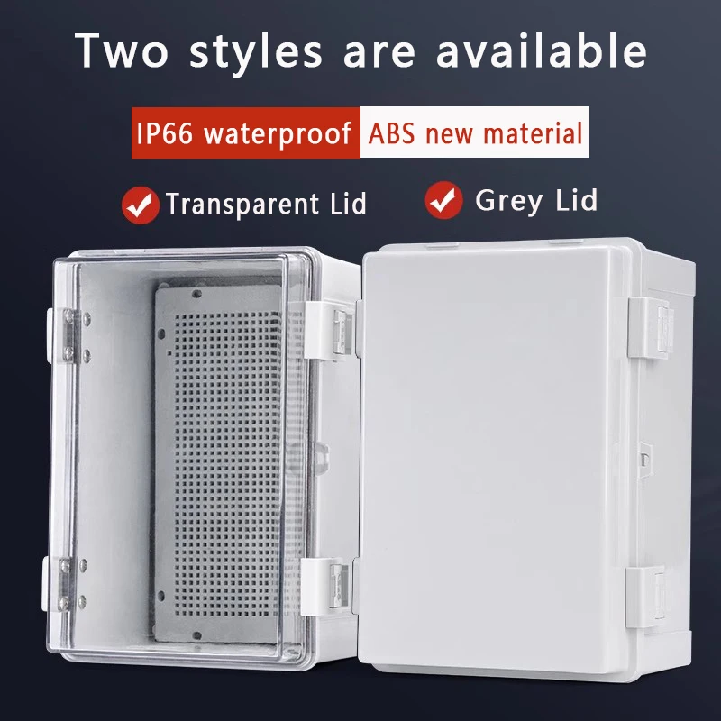 IP66 Gray/Transparent Lid Electrical Junction Box ABS Hinged Plastic Enclosure Waterproof Outdoor Box Power Distribution Box