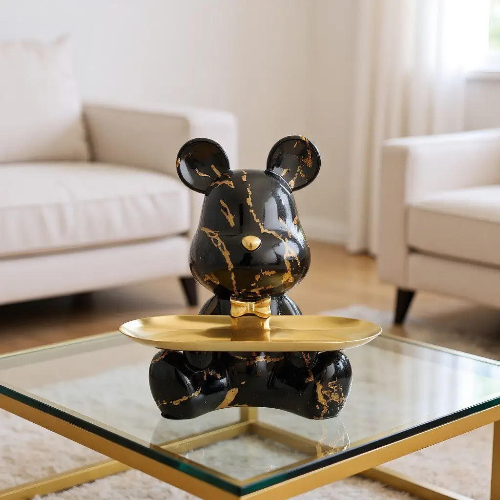 18cm Cartoon Tray Graffiti Bear Piggy Bank Home Entry Light Luxury Living Room Entrance Key Storage Home Desktop Ornaments