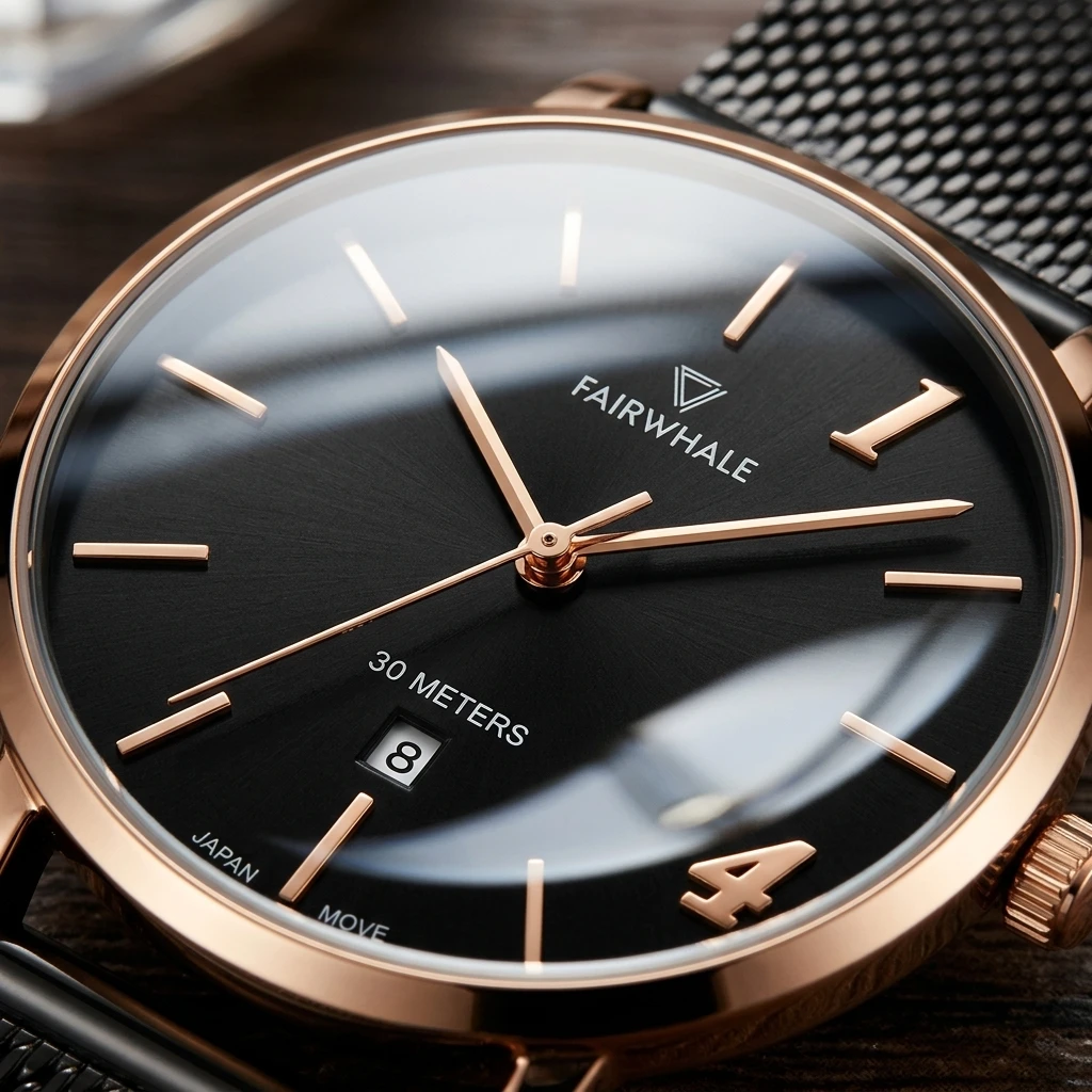 Fairwhale Men Quartz Watch Round Sunburst Dial Date Display Mesh Metal Strap Business Male Wristwatch
