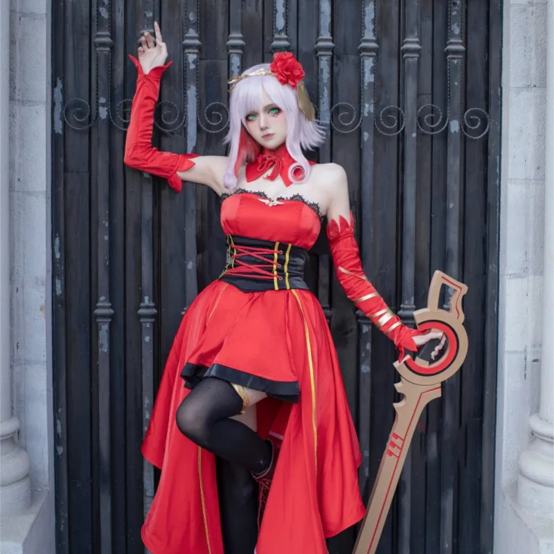 زي تنكري للنساء ، أنيمي ، مصير ، مصير ، ملابس هالوين ، بدلة كرنفال ، فتيات ، ملابس فستان أحمر