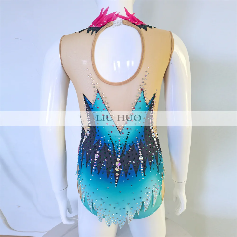 LIUHUO Rhythmic Gymnastics Leotard Customize Adult Women Girl Costume Performance Competition Dance Dress Teen Multicolour Blue