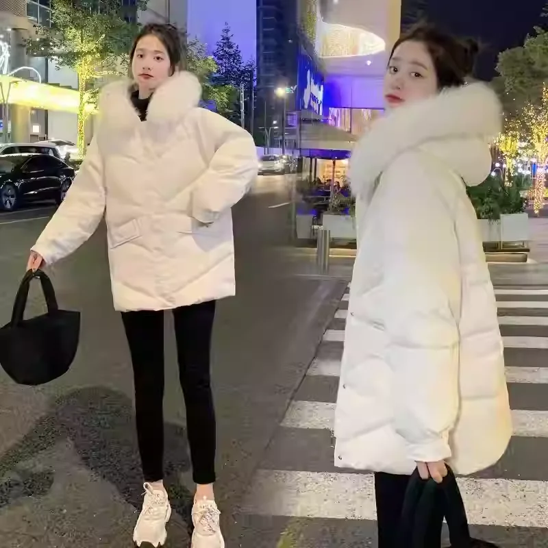 Women's Short Puffer Jacket Thick White Duck down Winter Coat Stylish Quality Small Size Commute Style Loose Fit Machine Wash...