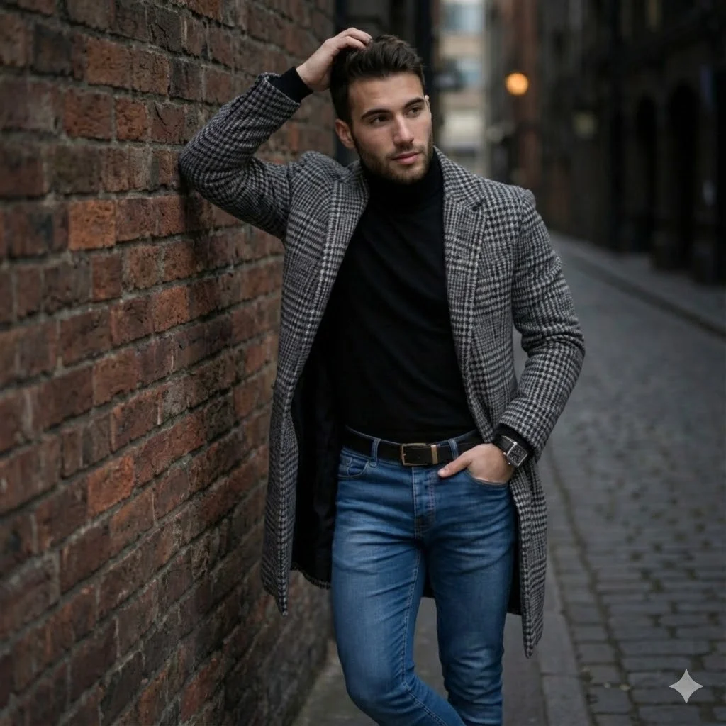 

Мужской однобортный шерстяной плащ, длинная теплая ветрозащитная куртка в полоску на осень, классическая однотонная верхняя одежда