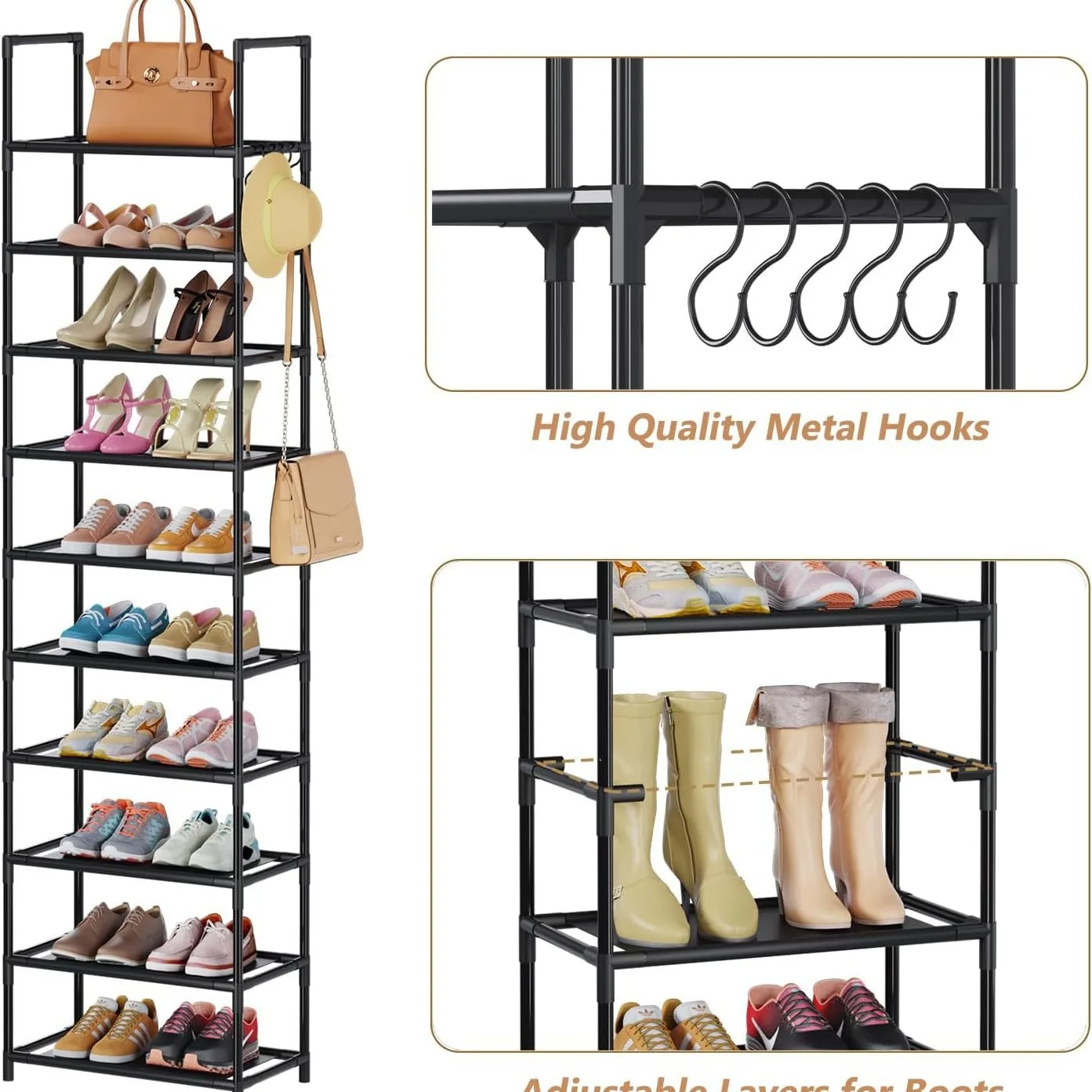 

79.92inch High 10-Layer Non-Woven Multi-Functional Detachable Shoe Cabinet Multi-Layer Simple Closet Entrance Shoe Rack Living R