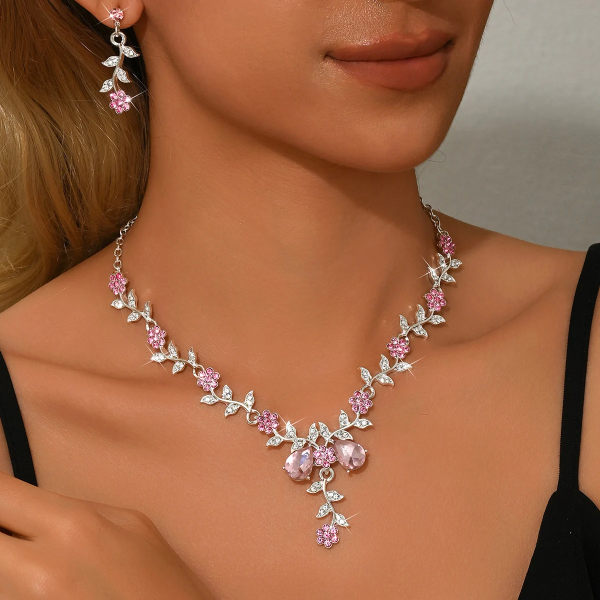 Bridal Evening Dress, Banquet Necklace, Earrings, Two Piece Set, Date, Dinner, Birthday, Festival Gift, Girlfriend Accessories