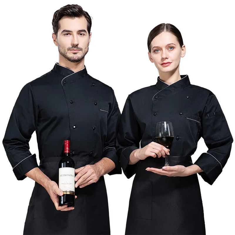 Monos de Chef de manga larga para hombre y mujer, uniforme de Chef de comedor con estampado bordado en la espalda, ropa de Chef de cocina, Otoño e Invierno