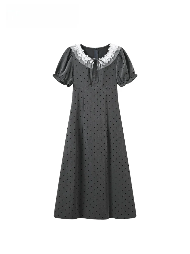 

Summer New plus Size Women's Dress Cara CLUB Polka Dot Short Sleeve Midi A-Line Long Skirt High Waist Print V-Neck Citywalk