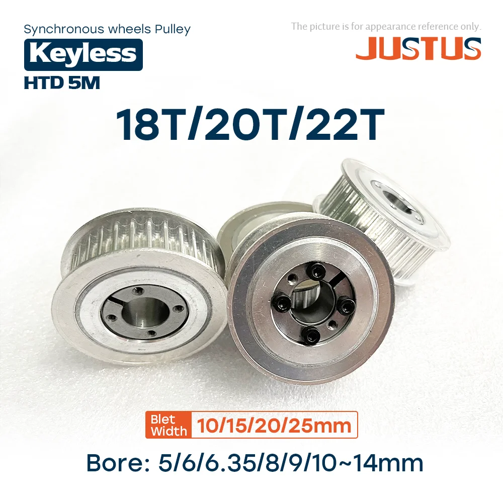 

HTD 5M 18T/20T/22T Втулка бесключевого шкива ГРМ для ширины ремня 10/15/20/25 мм Отверстие 5/6/8/9/10/11/12/14 мм