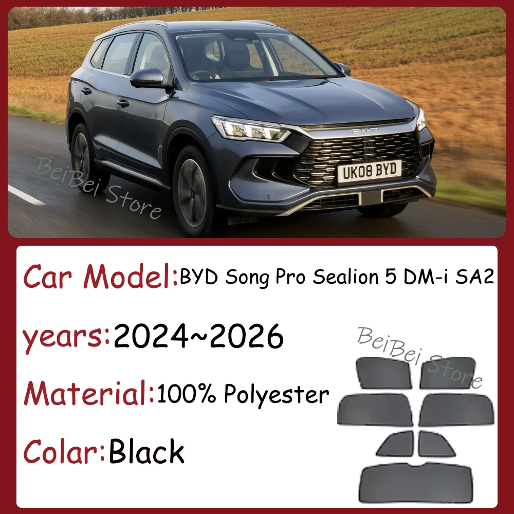 For BYD Song Pro Sealion 5 DM-i SA2 2024~2026 2025 Car Magnetic Mesh Privacy Sunshade Side Window Sun Shade Interior Accessories