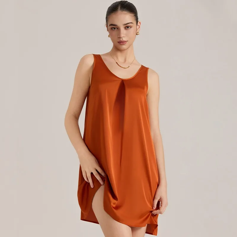 

Women's Summer Satin Chiffon Sleeveless Vest Nightdress Casual Loungewear with V Neck Design Sleepshirts 1PCS