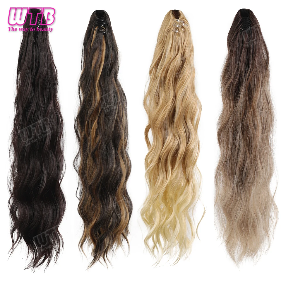 WTB Synthetic Grab Clip Extended Ponytail Wigs 24 inch Curly Wavy Wig Female Long Ponytail Extended Wig Suitable for Daily Wear