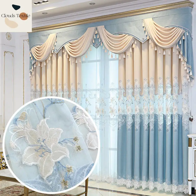 

Thickened Chenille Embroidery Curtains for Living Dining Room Bedroom Balcony Floor To Ceiling Floating Window Shading