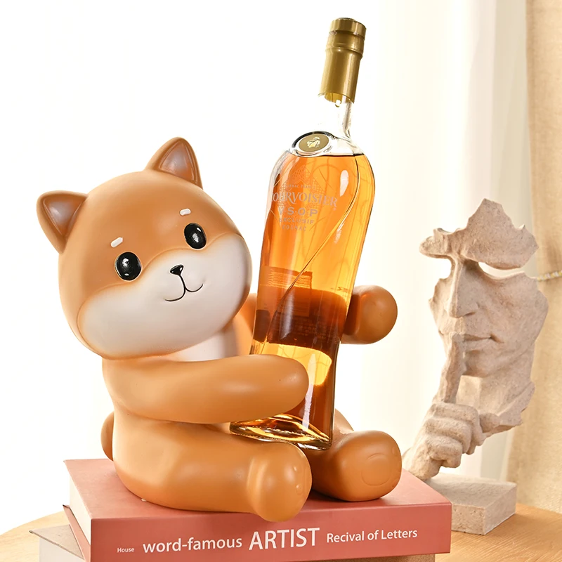 Imagem -05 - Shiba Inu Resina Animal Escultura Estátua do Cão Mesa Suporte de Garrafa Vinho Decoração para Casa Decoração do Quarto Animal Estatueta Resina