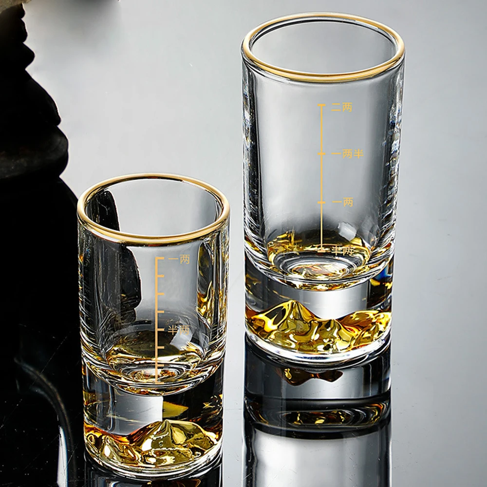 50ml/100ml Golden Mountain Vision Graduated Cup Luxury Drinkware Small Capacity Wine Glass Thick Bottom Spirits Cups Shot Glass