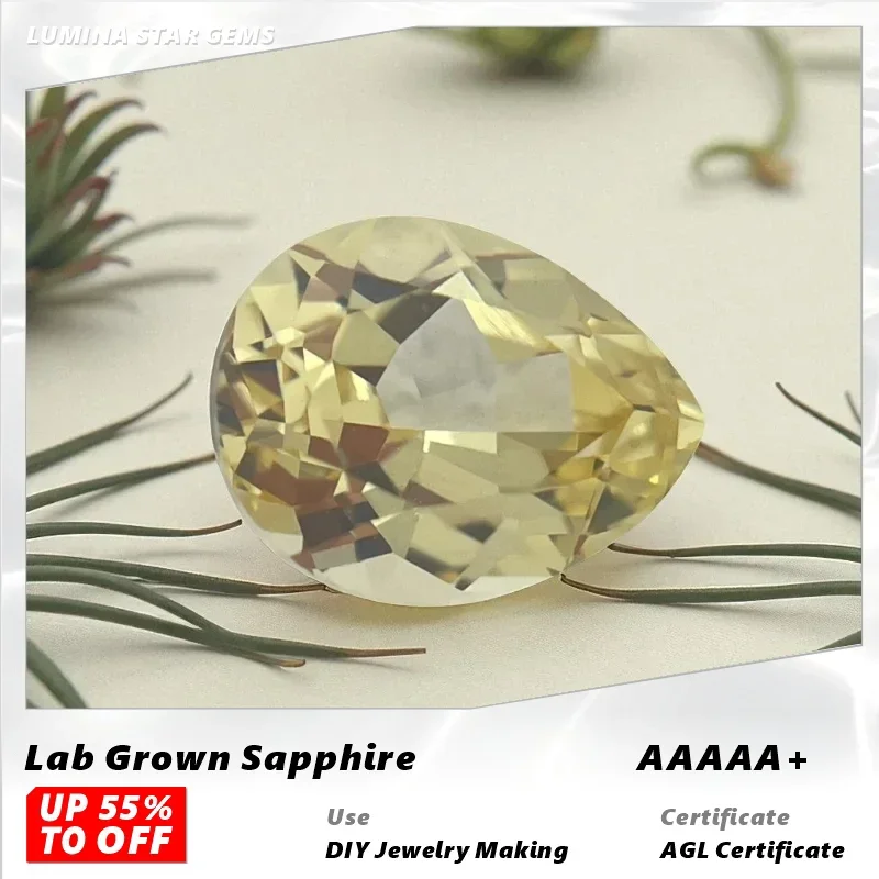 

L-Top Lab Grown Sapphire Pear Cut Yellow Color Extremely Shiny Quality For DIY Ring Necklace Earrings With Certificate