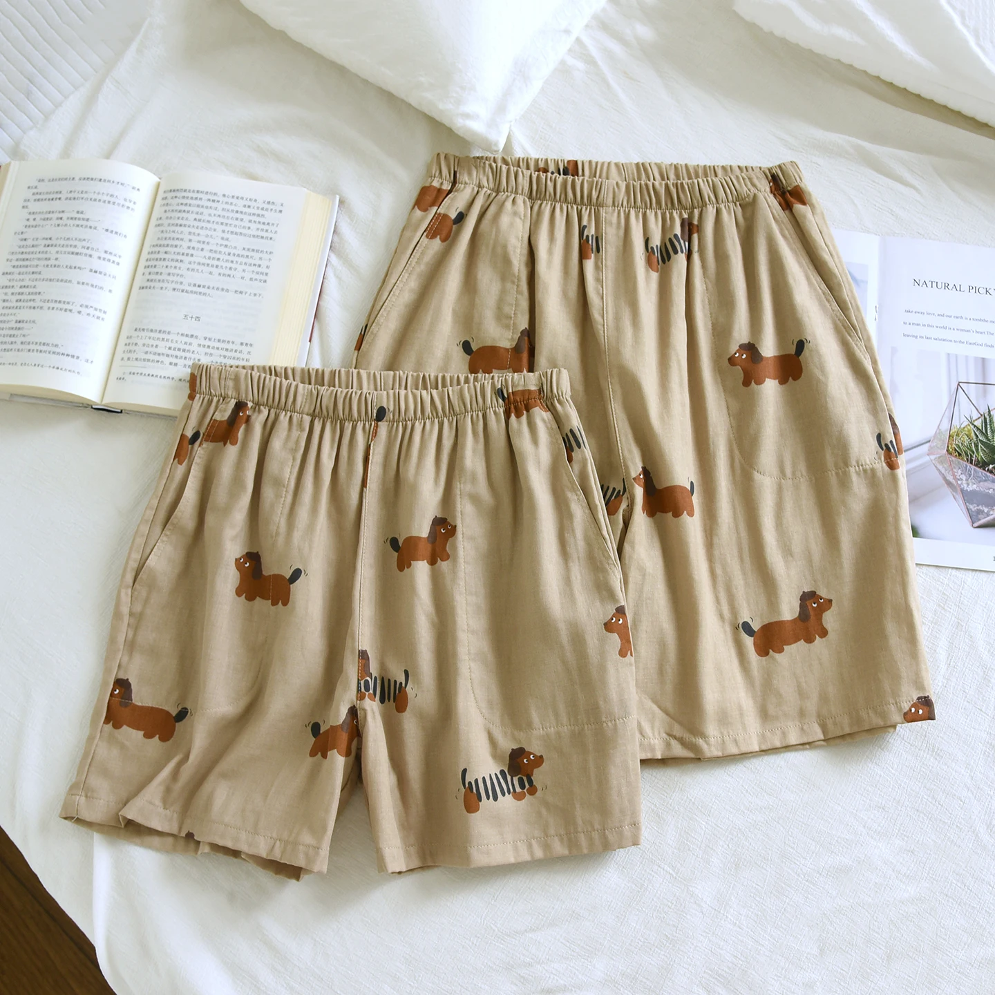 Lightweight Cotton Pajama Pants for Couples Summer Home Leisure Cartoon Print Shorts Home Clothes Women's Style Comfortable