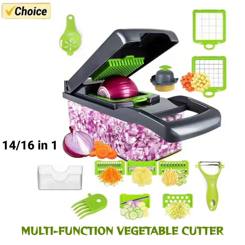 14/16 in 1 Multifunctional Vegetable Chopper Handle Food Grate Food Chopper Vegetable Slicer Dicer Cut Kitchen Items Cocina