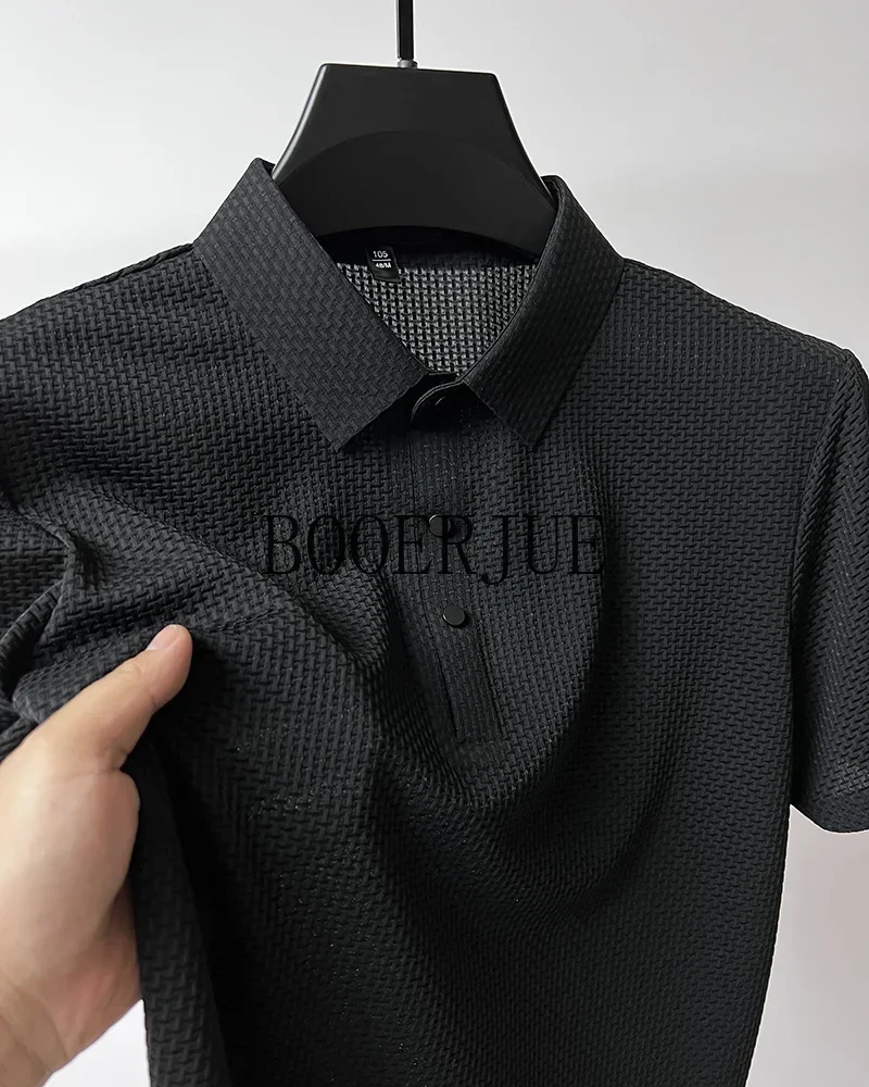 Atmungsaktives Business-Mode-T-Shirt für Herren, Markenkleidung, Sommer 2026 Neu, Herren-Lop-up-Hohlkragen-Kurzarm-Polo-T-Shirt aus Eisseide – Detail 11