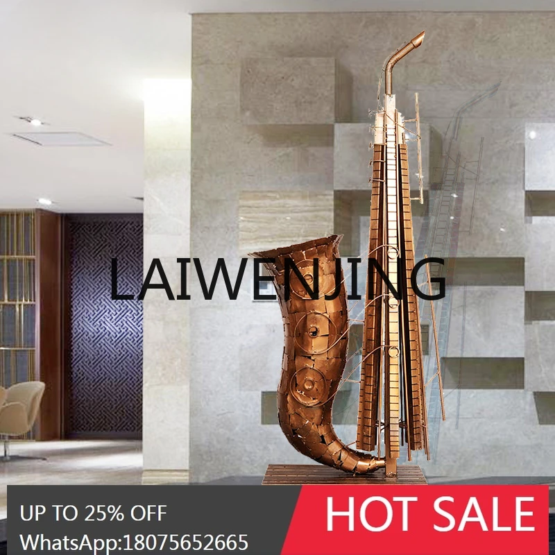 Saxophone Iron Abstract Sculpture Art Hotel Lobby Hall Soft Decoration Creative Floor Big Decorations Musical Instrument