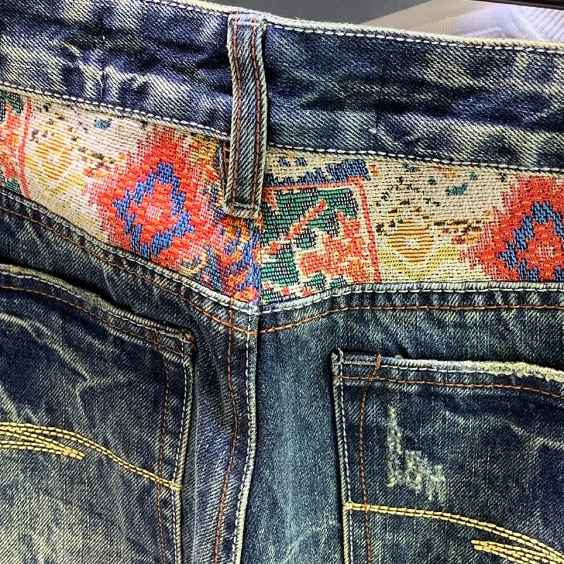 Patchwork Retro Vintage Jeans Men's High-End Washing Craft Loose Trendy Pu Shuai Wide Leg Leisure All-Matching Harem Pants