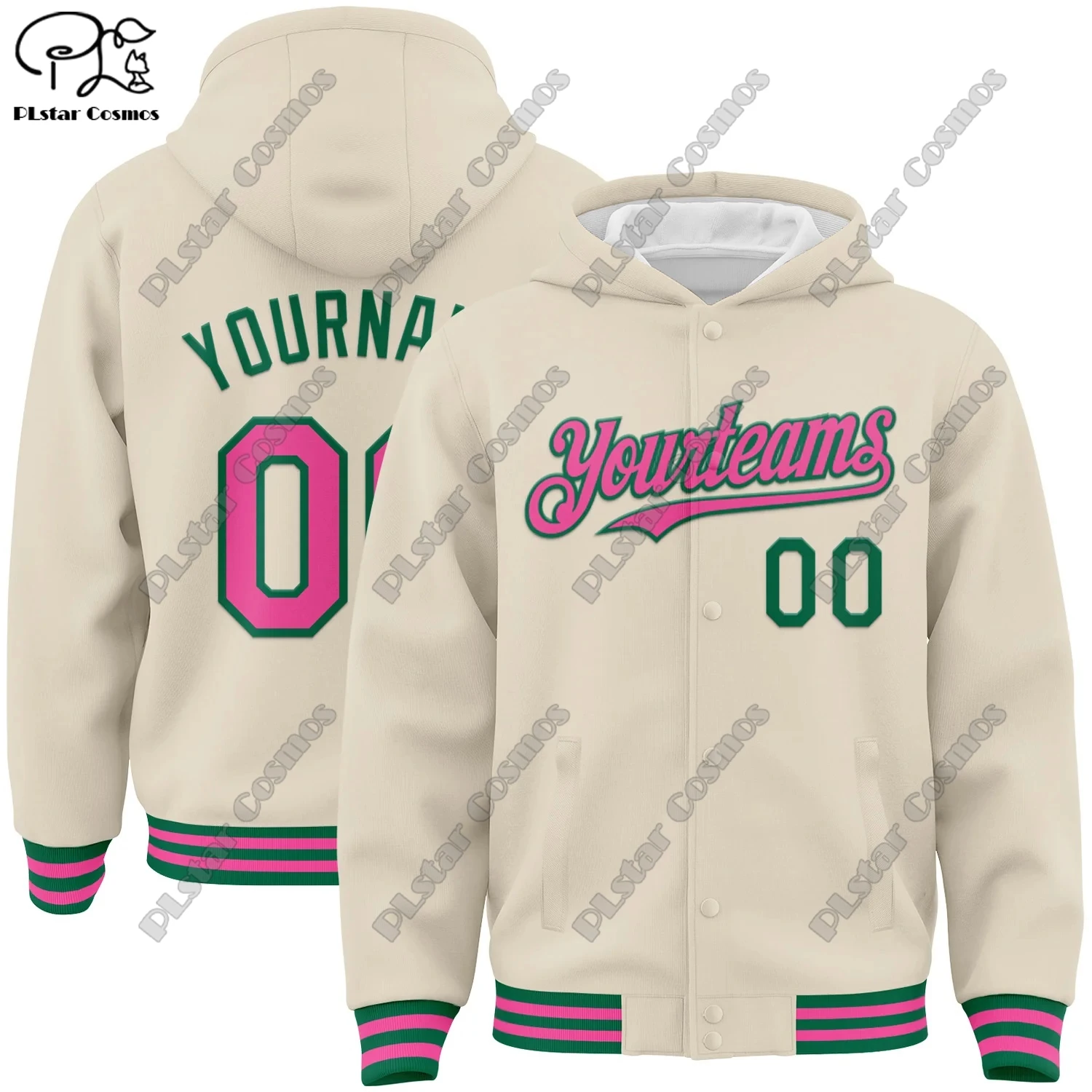 New 3D printing customized team name name number white genuine full snap jacket hoodie unisex winter new product -5