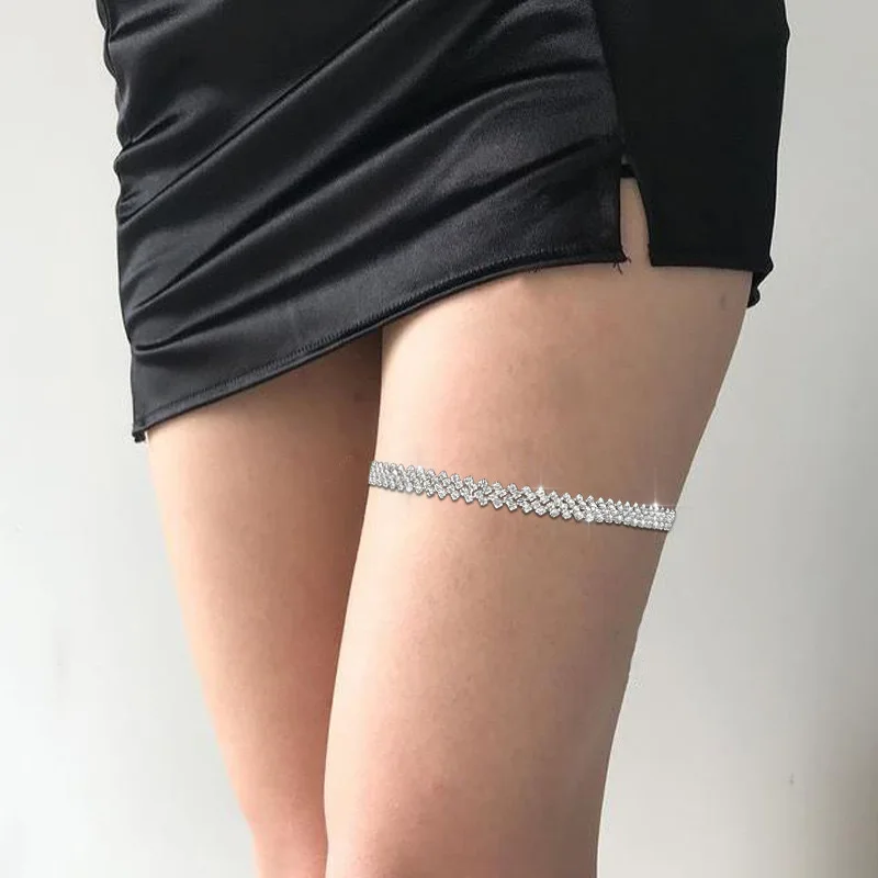 Glittering Multi Layer Thigh Chain Shiny Crystal Elastic Garter Body Jewelry Trendy Nightclub Party Leg Harness Belt For Women