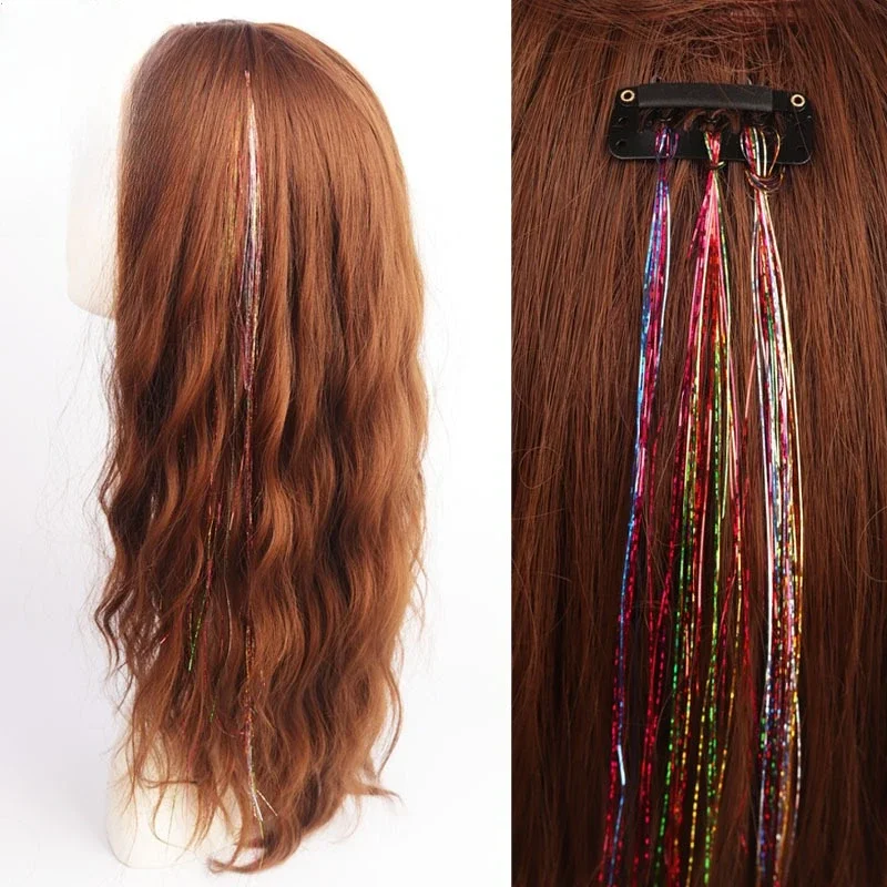 Fairy Hair Tinsel Strands Glitter Sparkle Hair Streaks Shiny Synthetic Hair Extensions For Party Cosplay Daily Hair Decor