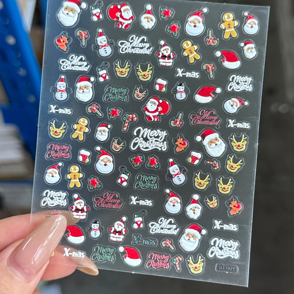 1Pcs 5D Cartoon Christmas Nail Sticker Relief Design Santa Claus Snowflakes Elk Xmas Nail Decals Winter Chrismas Nail Slider Dec