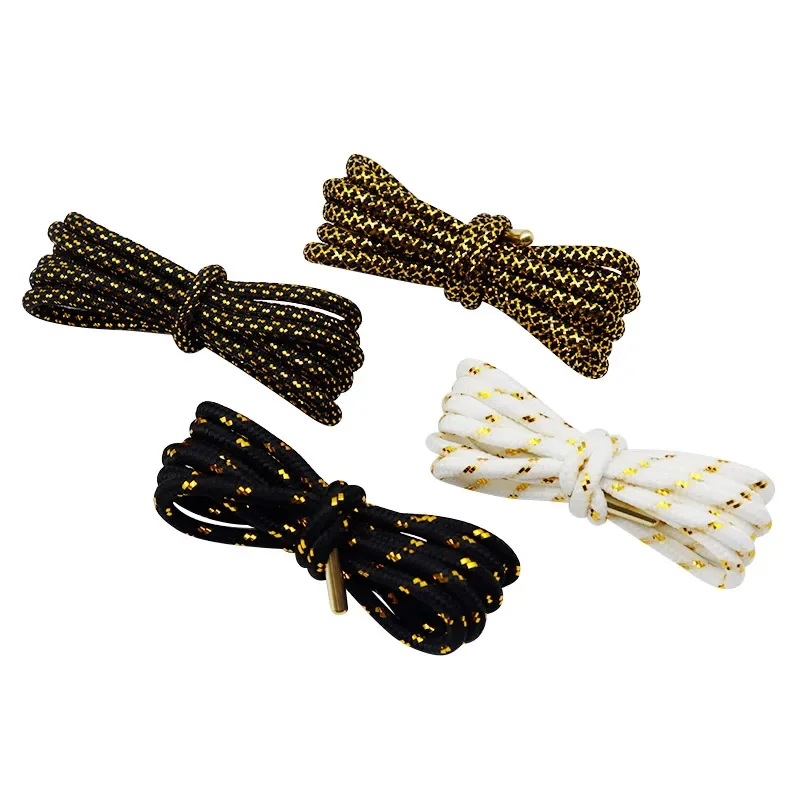 Round Polyester Shoestring Gold Metallic Laces Pointed Promotional Custom Double Twill Metal Cord Lacet 0.45cm Width Shoelaces image 2