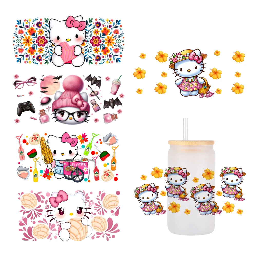 

Hello Kitty Sanrio For Libbey 16oz Can Glass 3D Waterproof UV DTF Coffee Can Wrap Libbey Glass Wrap