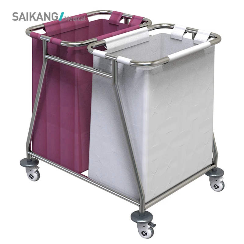 Waterproof Stainless Steel Metal Hotel & Hospital Laundry Trolley Modern Design Hamper Trolley