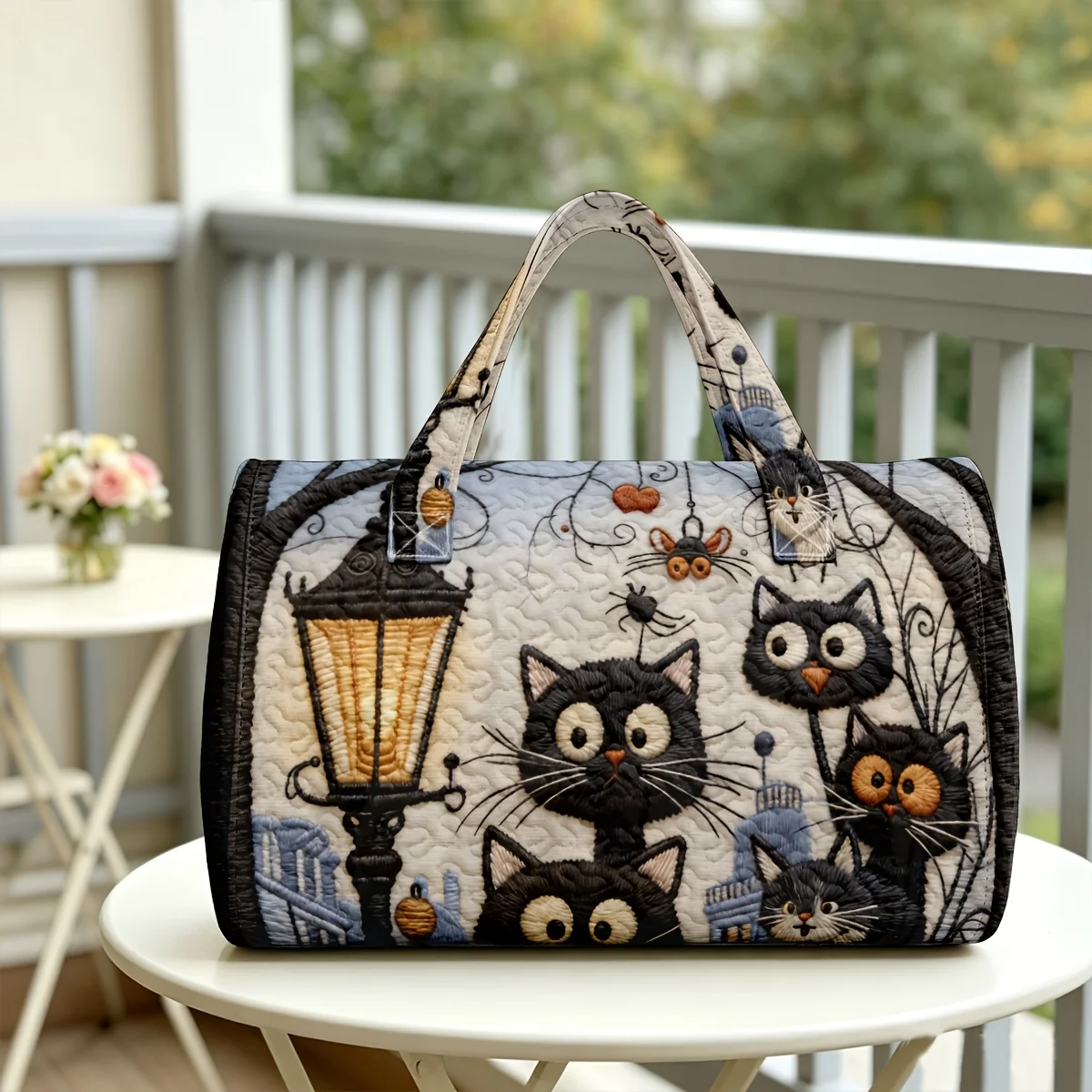 Cute 3D Quilted Cat Handbag - Halloween Cat Print Unique Travel Bag - Perfect Gift for Cat Lovers to Carry around
