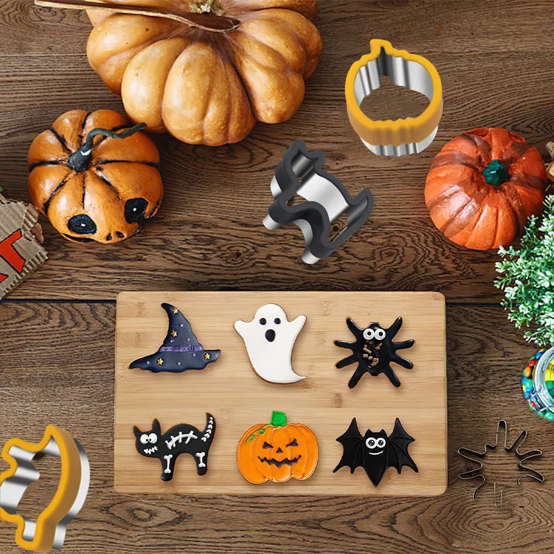 UNTIOR 10Pc Halloween Cookie Cutters for Kids Lunch Stainless Steel DIY Uncrustable Sandwich & Cake Cutters Mold for Press Party