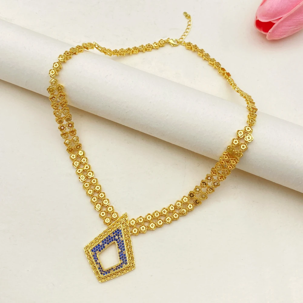JRH Vintage Geometric Gold Plated Copper Zircon 4Pcs Jewelry Set for Women Bracelet Ring Necklace Earrings